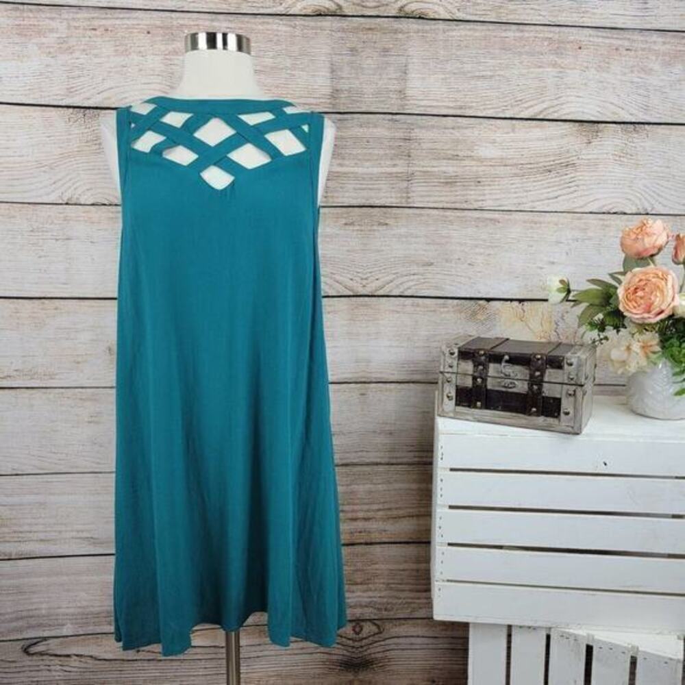 Entro‎ Green Teal Lattice Top Sleeveless Swing Dress Small